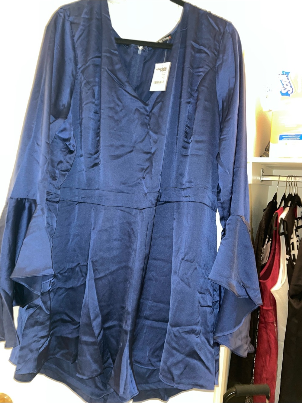 Charlotte Russe Navy Blue V-Neck Long Sleeve Romper